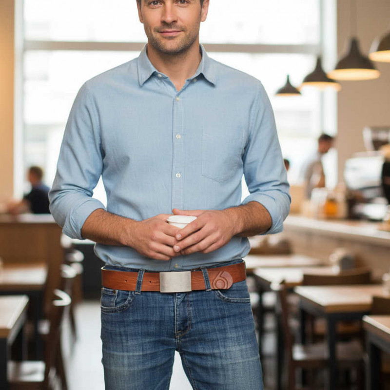 Jeansgürtel cognac, Gürtel für Herren cognac - Hellbraun, Herrengürtel leder, Jeansgürtel herren Leder