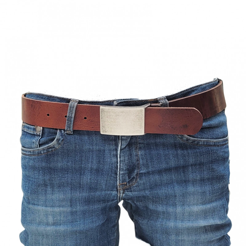 Ledergürtel Herren in Braun - Jeansgürtel aus Leder Braun - Herrengürtel für Jeans - Herren Gürtel kürzbar - echtes Leder