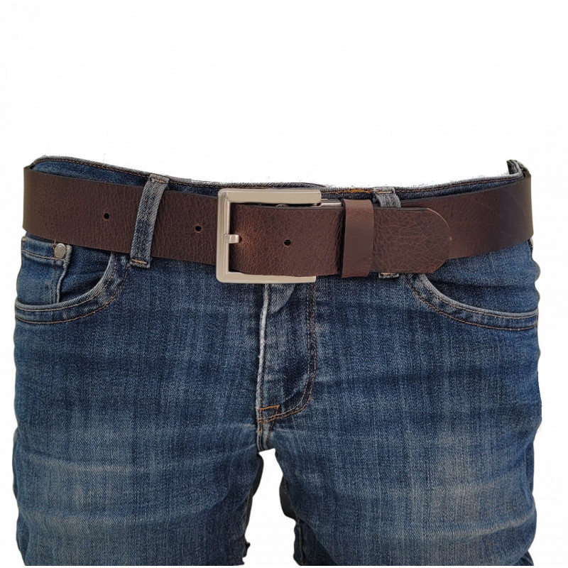 Ledergürtel für Herren dunkelbraun. Jeansgürtel - Gürtel für Jeans und Stoffhose, Echtes Leder - Ledergürtel Herren kürzbar
