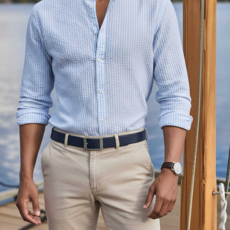 Gürtel für Chino Hosen - Ledergürtel für Stoffhosen. Ledergürtel Herren Hellbraun - Cognac Dunkelblau - Blau