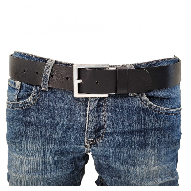 Herren Gürtel Schwarz - Ledergürtel schwarz kürzbar - Jeansgürtel aus Leder in Schwarz - Schwarzer Herrengürtel