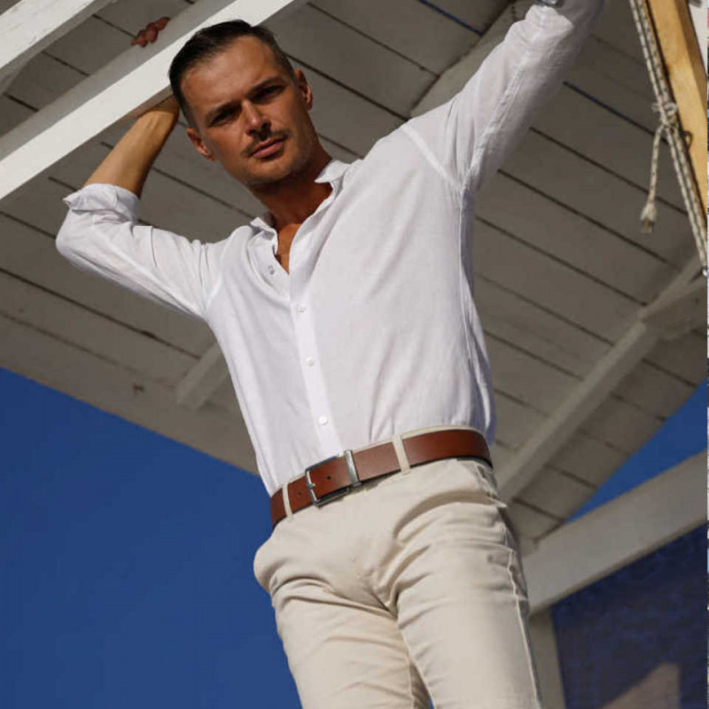 Gürtel für Herren - Ledergürtel für Stoffhosen. Ledergürtel Herren Hellbraun - Cognac Braun