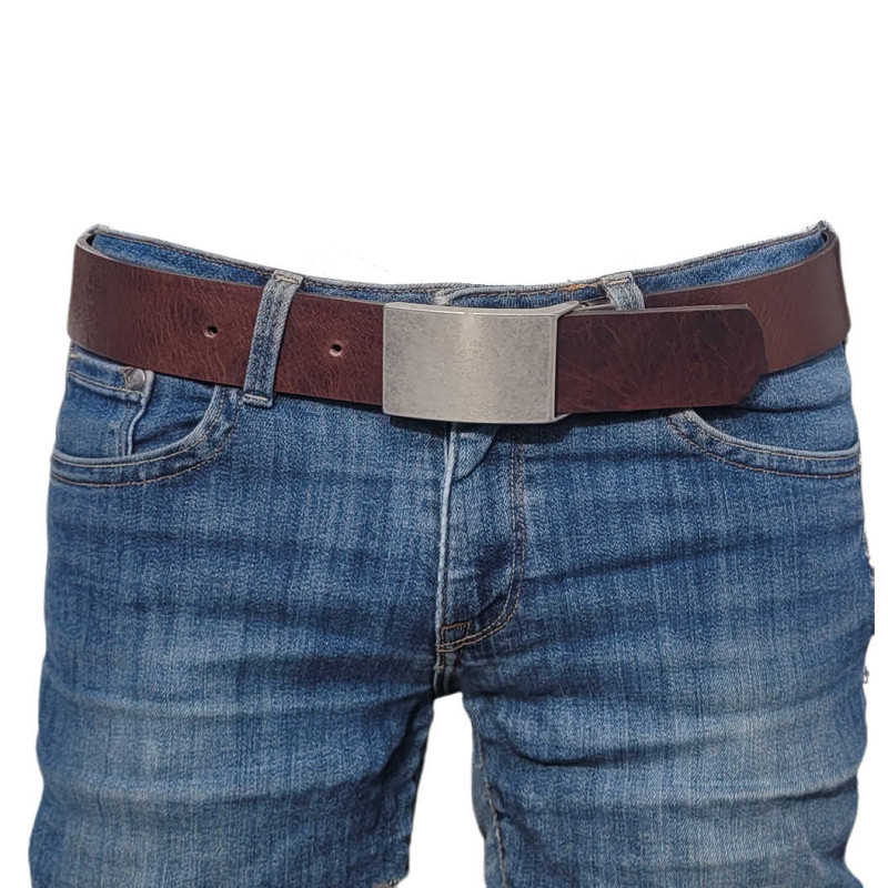 Ledergürtel Herren in Dunkelbraun - Jeansgürtel aus Leder Braun - Herrengürtel für Jeans - Herren Gürtel kürzbar - echtes Leder